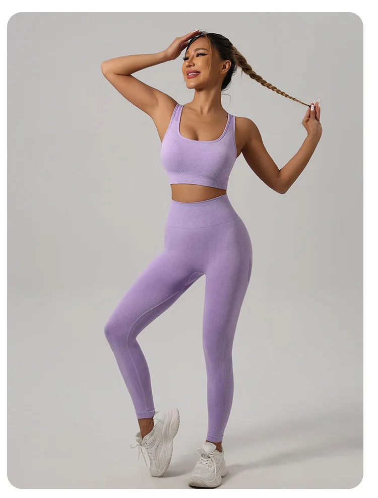 Mileegirl 2pcs Sport Sets Women Gym, Push Up Yoga Pants, Hollow Back Gym Fitness Bra, Workout Leggings, Seamless Tights Sets