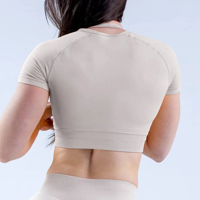 Ribbed Sports T Shirts Fitness Workout Tee Sports Tops Activewear Impact Gym Crop Top for Women Short Sleeve Seamless Yoga Top