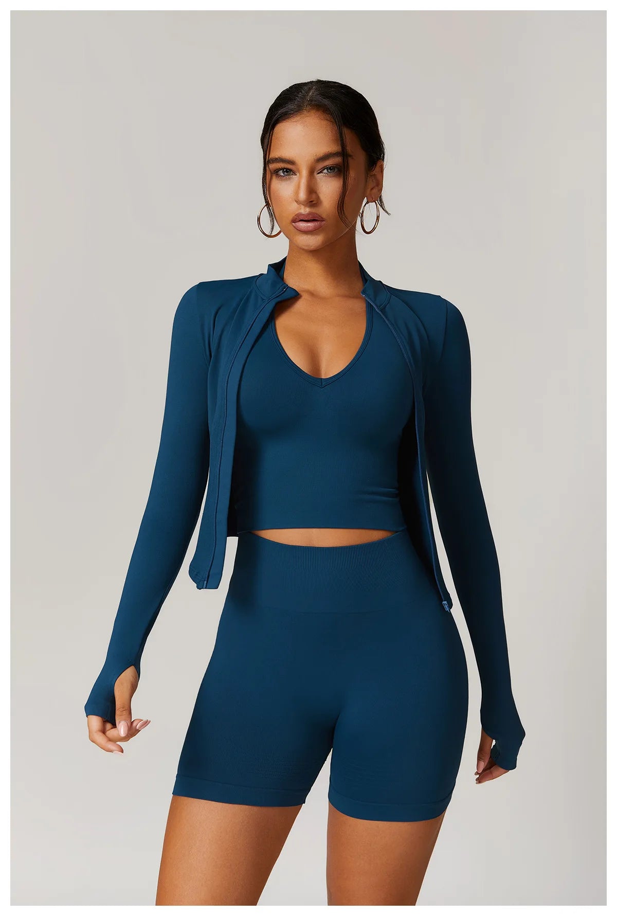 Zipper Women Crop Tops Yoga T-shirts Solid Sports Top Long Sleeve Running Shirts Sexy Quick Dry Fitness Jacket Gym Sport Wear