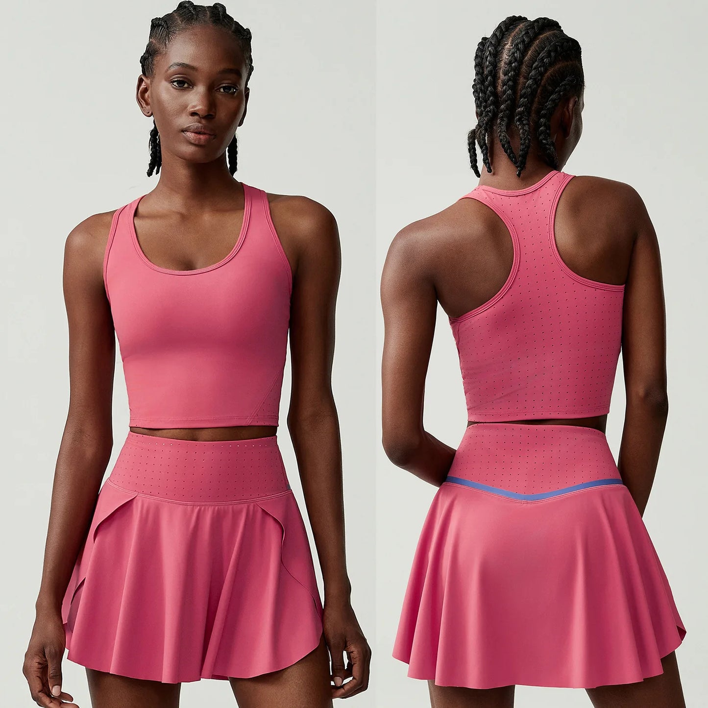 Women Two Pieces Fitness Yoga Set Breathable Outdoor Running Suit Soft Stretchy Tennis Skirt Workout Clothes Short Sportswear
