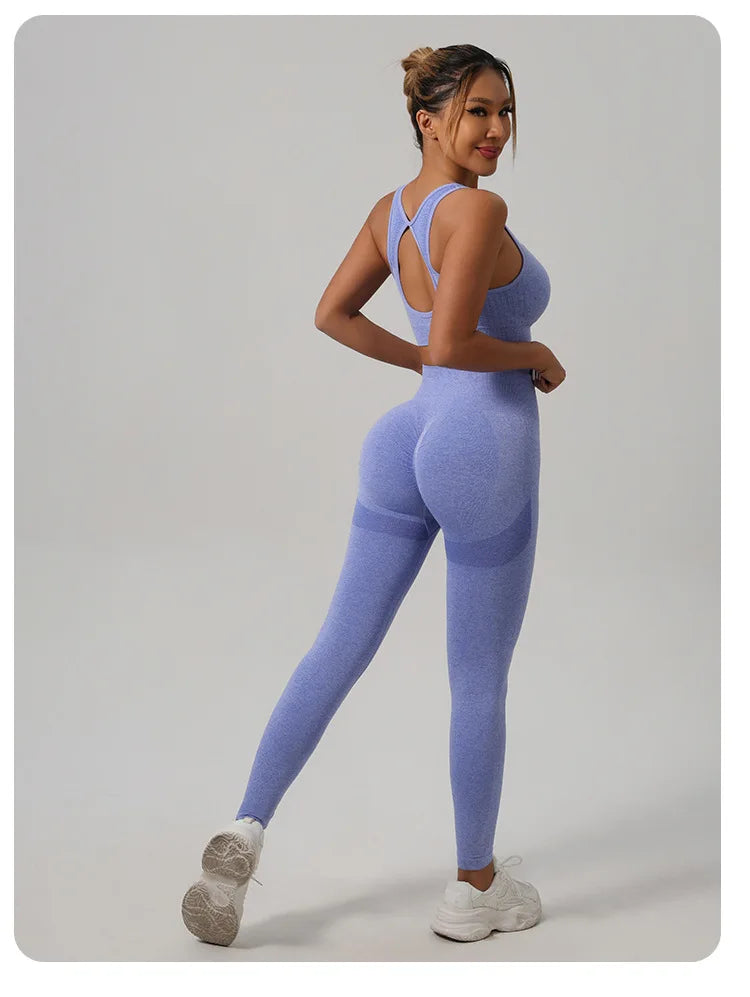Mileegirl 2pcs Sport Sets Women Gym, Push Up Yoga Pants, Hollow Back Gym Fitness Bra, Workout Leggings, Seamless Tights Sets