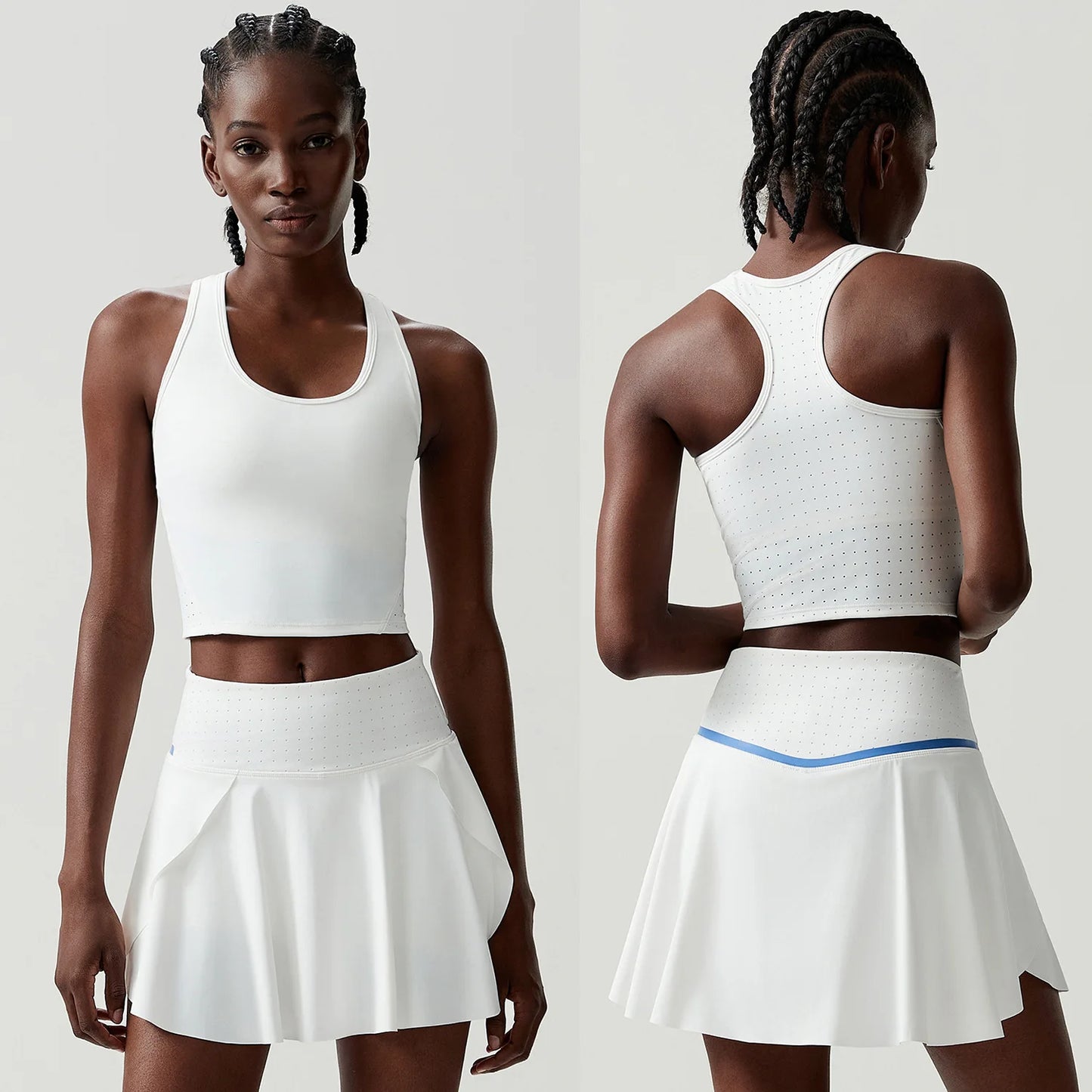 Women Two Pieces Fitness Yoga Set Breathable Outdoor Running Suit Soft Stretchy Tennis Skirt Workout Clothes Short Sportswear