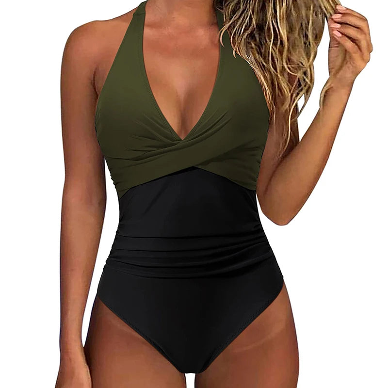 Print One Piece Swimsuit Women Sexy Pleated Bathing Suit Leopard Printed Bodysuit Bikini Set Summer Fashion New Beachwear 2025