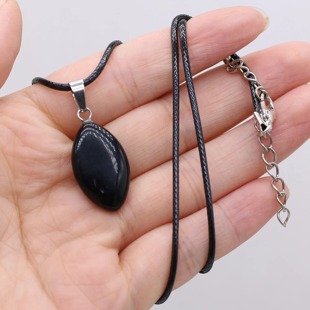 New Opal Topaz Malachite Necklace Natural Stone Horse Eye Shape Pendant Necklace 13x28mm for Men Women Charm Jewelry Gift