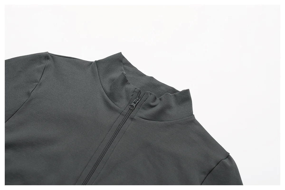 Zipper Women Crop Tops Yoga T-shirts Solid Sports Top Long Sleeve Running Shirts Sexy Quick Dry Fitness Jacket Gym Sport Wear