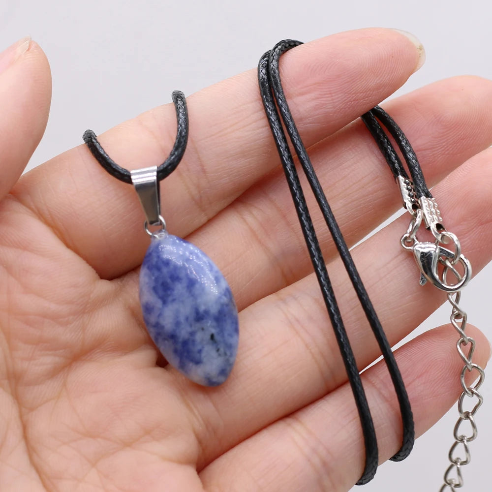 New Opal Topaz Malachite Necklace Natural Stone Horse Eye Shape Pendant Necklace 13x28mm for Men Women Charm Jewelry Gift