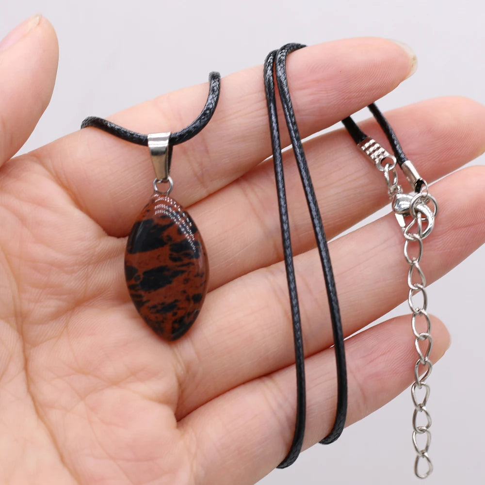 New Opal Topaz Malachite Necklace Natural Stone Horse Eye Shape Pendant Necklace 13x28mm for Men Women Charm Jewelry Gift