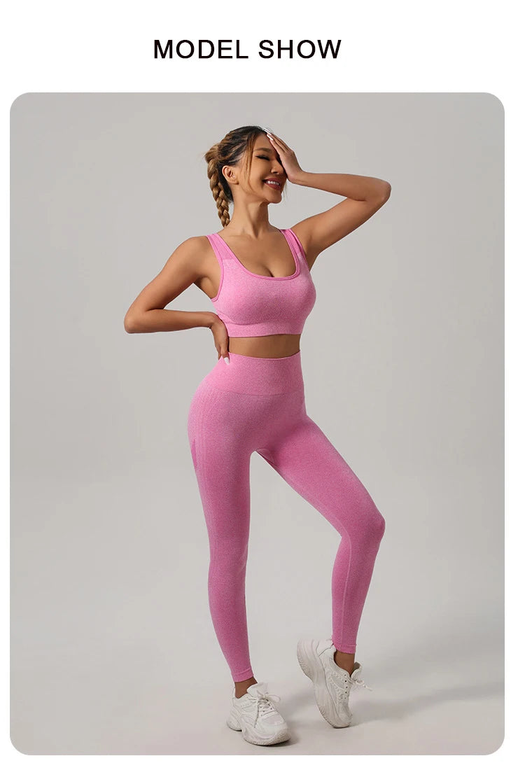 Mileegirl 2pcs Sport Sets Women Gym, Push Up Yoga Pants, Hollow Back Gym Fitness Bra, Workout Leggings, Seamless Tights Sets