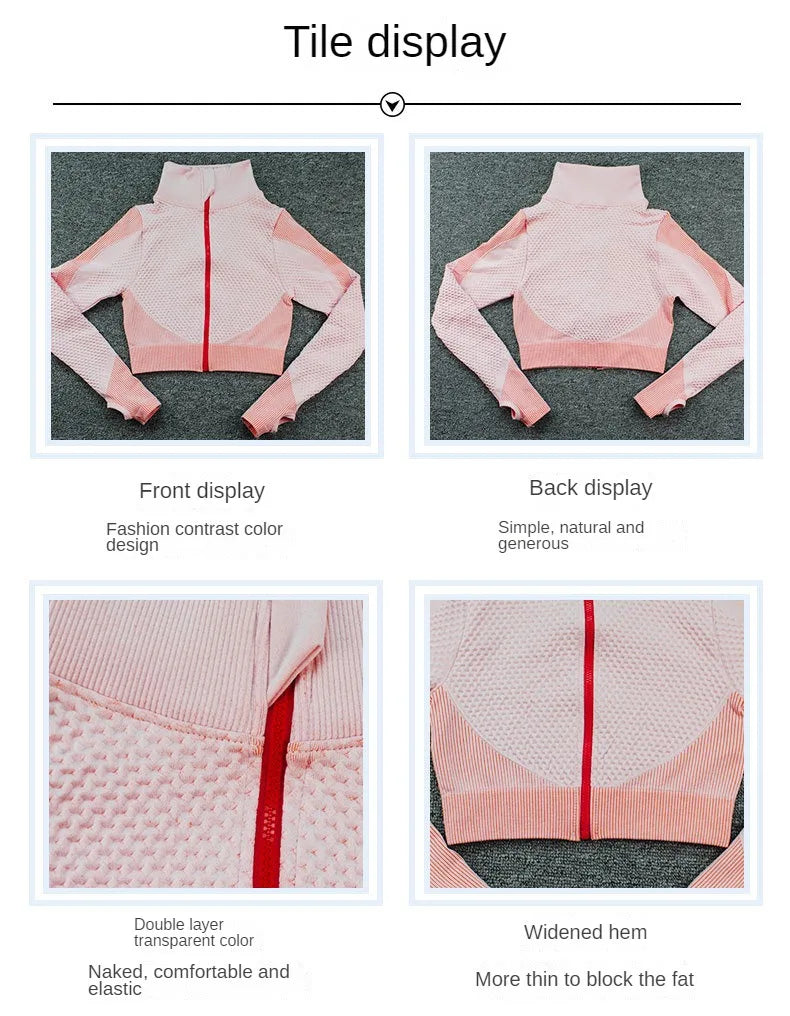Seamless Zipper Striped Fitness Suit Women's Fall and Winter Sports Pants Long Sleeve Bra Three-piece Yoga Suit
