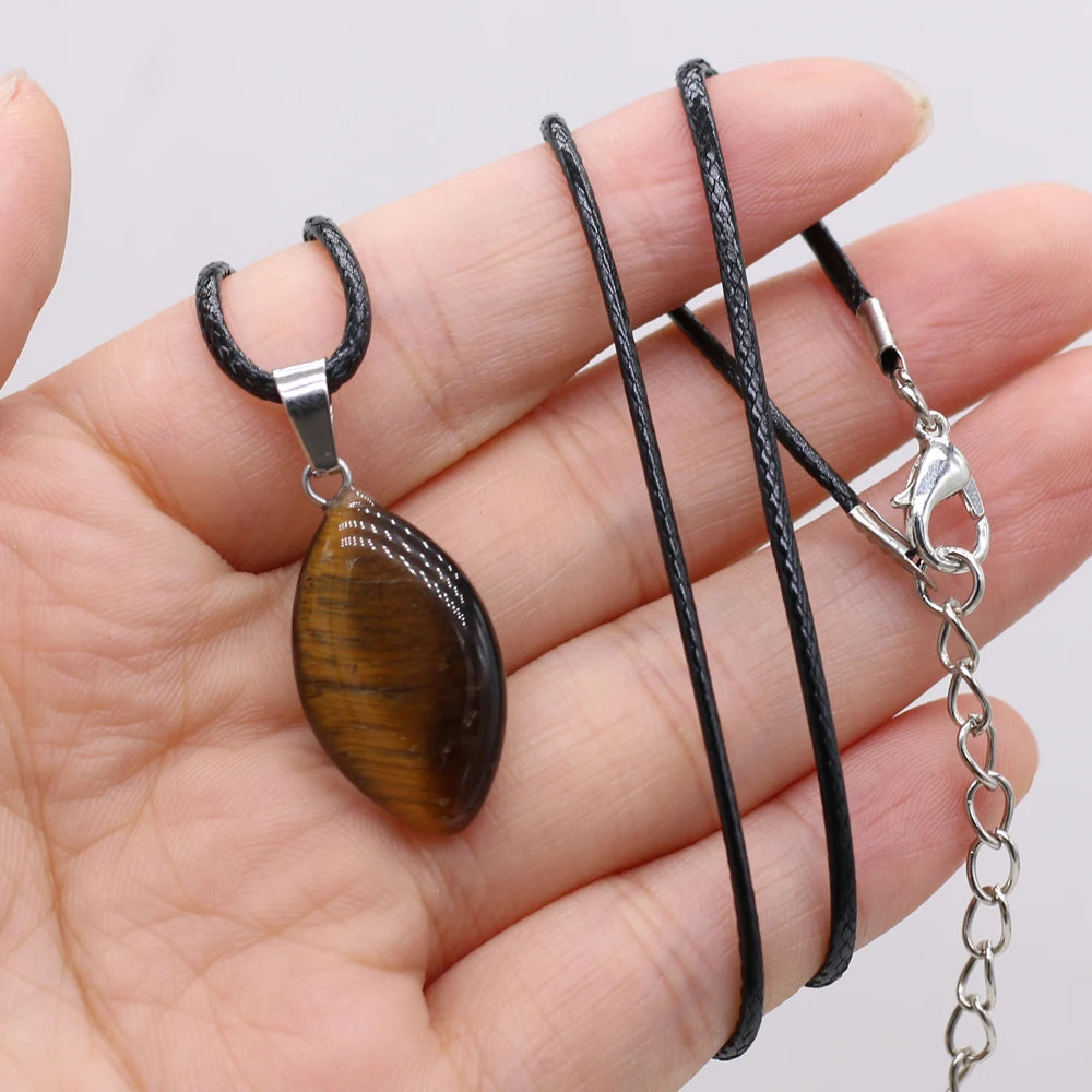 New Opal Topaz Malachite Necklace Natural Stone Horse Eye Shape Pendant Necklace 13x28mm for Men Women Charm Jewelry Gift