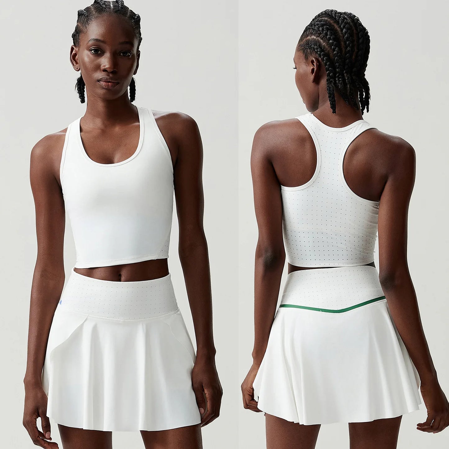 Women Two Pieces Fitness Yoga Set Breathable Outdoor Running Suit Soft Stretchy Tennis Skirt Workout Clothes Short Sportswear