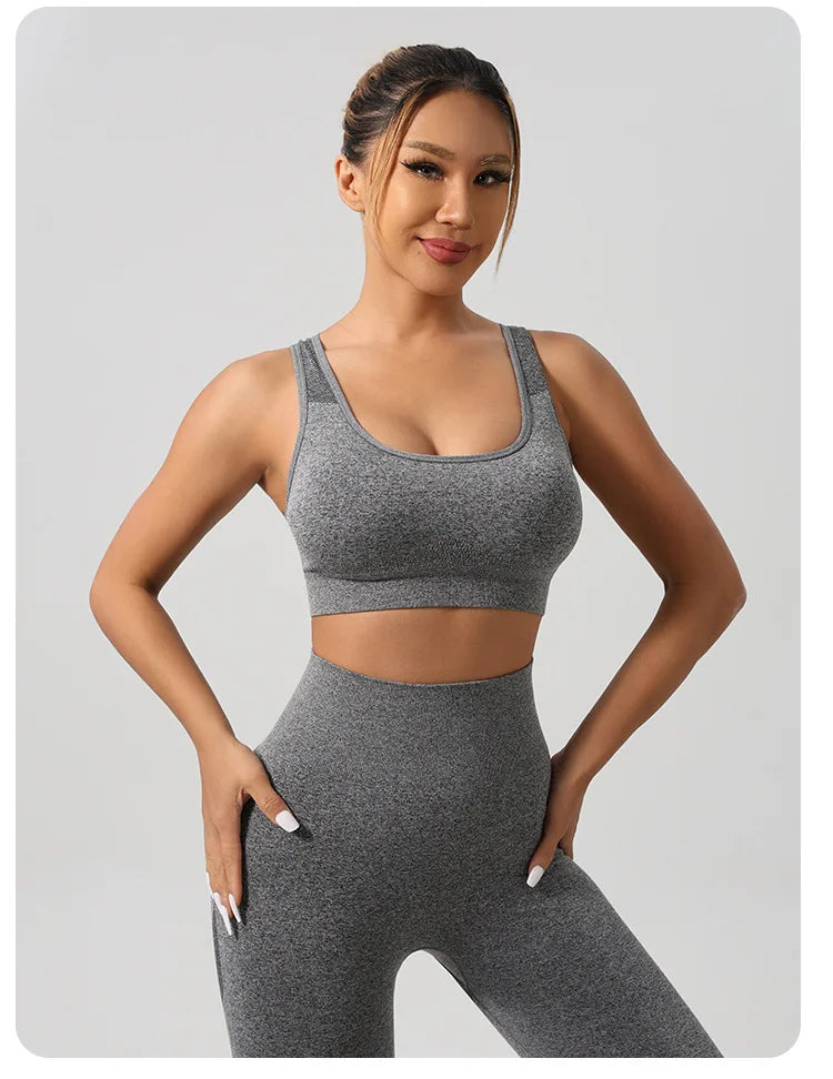 Mileegirl 2pcs Sport Sets Women Gym, Push Up Yoga Pants, Hollow Back Gym Fitness Bra, Workout Leggings, Seamless Tights Sets