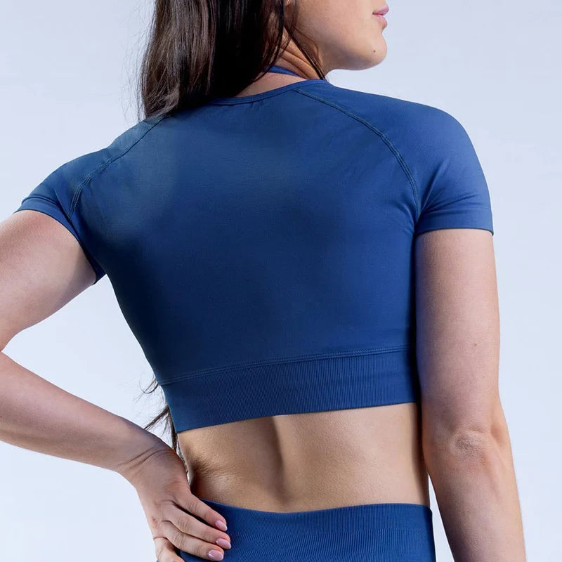 Ribbed Sports T Shirts Fitness Workout Tee Sports Tops Activewear Impact Gym Crop Top for Women Short Sleeve Seamless Yoga Top
