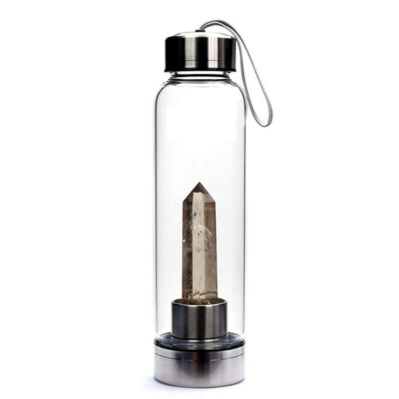 Natural Elixir Quartz Drink Water Bottle Crystal Point Wand Genstone Obelisk Healing Energy Stone Glass Drinking Bottles Gift