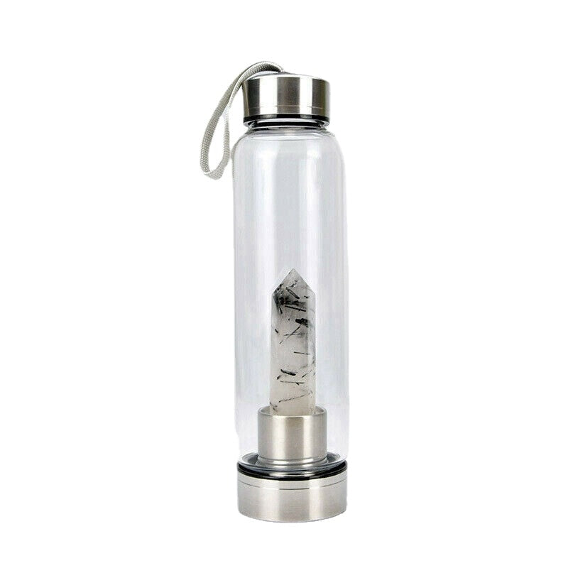 Natural Elixir Quartz Drink Water Bottle Crystal Point Wand Genstone Obelisk Healing Energy Stone Glass Drinking Bottles Gift
