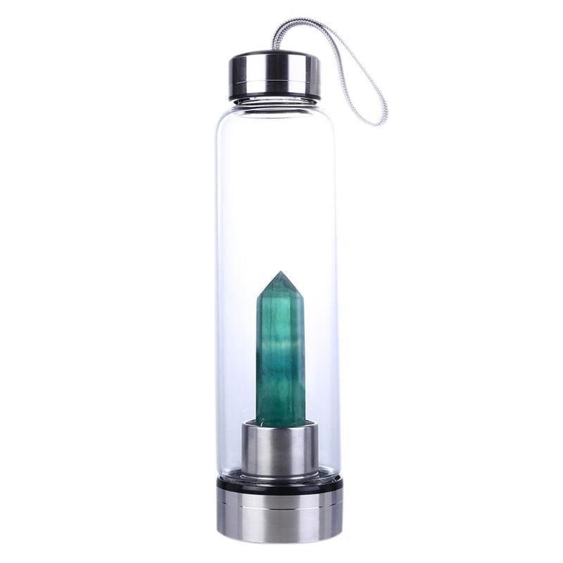 Natural Elixir Quartz Drink Water Bottle Crystal Point Wand Genstone Obelisk Healing Energy Stone Glass Drinking Bottles Gift